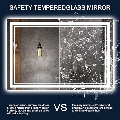 96 x 36 Inch LED Bathroom Mirror with Lights, Backlit and Front Lighted Bathroom Mirrors for Wall, Anti-Fog Dimmable Memory Shatterproof LED Vanity Mirror for Bahtorom