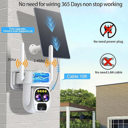 Cameras for Home Security Wireless Outdoor Solar,Alexa Security Camera Outside,360 PTZ Outside WiFi Camera Dual Lens 10x Zoom,Night Vision,2K,Water Proof, No Month Fee