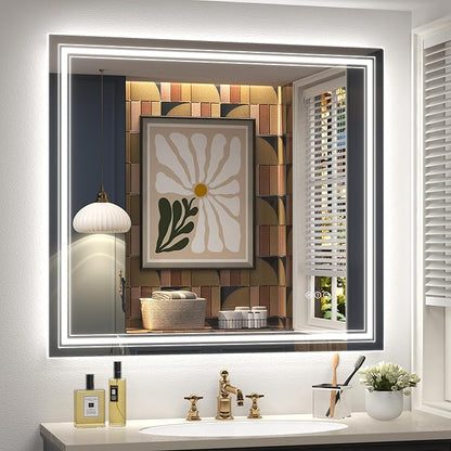 40x36 LED Bathroom Mirror, Lighted Mirror for Bathroom Wall, Backlit and Front lit, Dimmable, Anti-Fog, Shatterpoof, Memory (Horizontal/Vertical)
