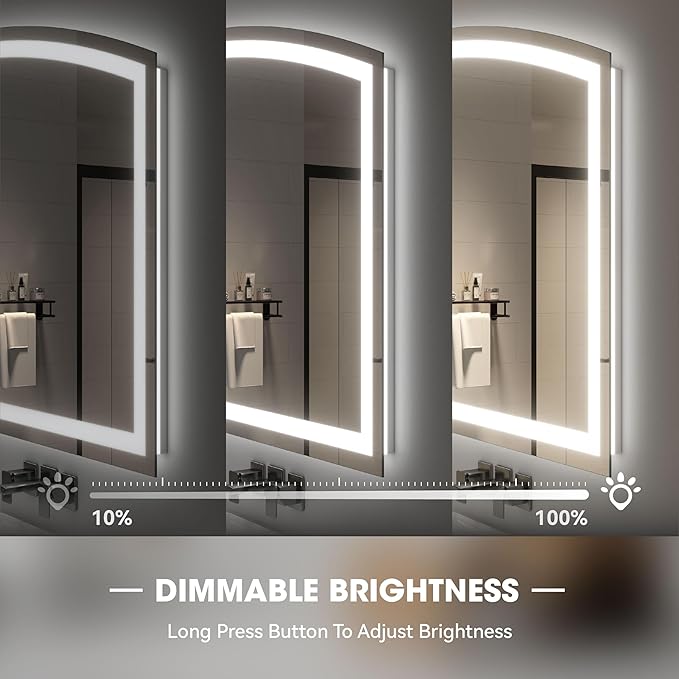 Hasipu 36" x 28" Arch LED Bathroom Mirror, Frontlit Wall-Mounted Vanity Mirror with Lights, Defogging, Smart Touch, Dimmable 3 Color Modes, Safety Shatterproof Glass Coating