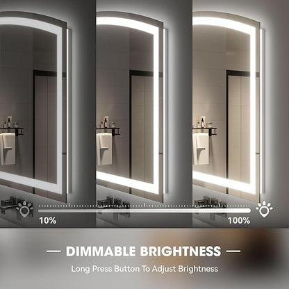 Hasipu 36" x 28" Arch LED Bathroom Mirror, Frontlit Wall-Mounted Vanity Mirror with Lights, Defogging, Smart Touch, Dimmable 3 Color Modes, Safety Shatterproof Glass Coating