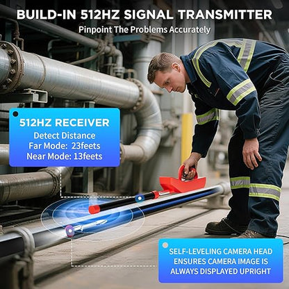 Okk Sewer Camera with Locator, Drain Camera 100ft, Pipe Inspection with 512Hz Sonde, Self-Leveling, Industrial Endoscope with DVR, 9" LCD, Meter Counter, 7mm Cable, IP68 Waterproof, 12 LEDs, 32GB Card