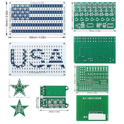 5in1 DIY Soldering practice Kit! Includes Small USA Flag, Star LED, USB Night Light, 15Way Flow & Drip Lights. SMD/SMT projects, ideal for beginners.This exercise kit can unleash your creativity