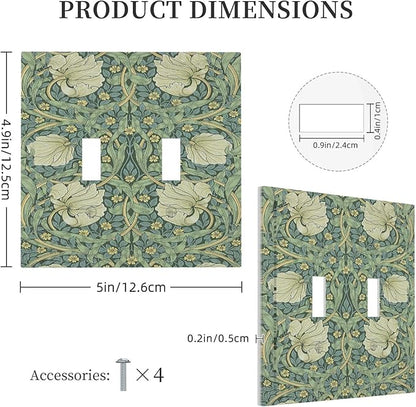 Decorative Switch Plates Vintage Floral Plant Sage Green William Morris 2 Gang Double Toggle Wall Plate Outlet Light Switch Cover Electrical Faceplate for Bedroom Home Decor