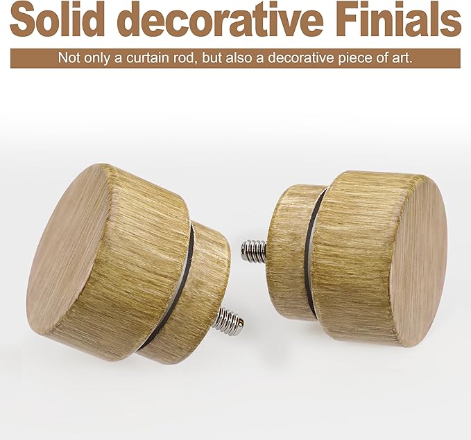 2 Pack Natural Light Wood Grain Curtain Rods for Windows 66 to 120 Inches 1" Diameter Heavy Duty Window Curtain Rod Adjustable with Solid Finials for Living Room Bedroom Kitchen Farmhouse Outdoor