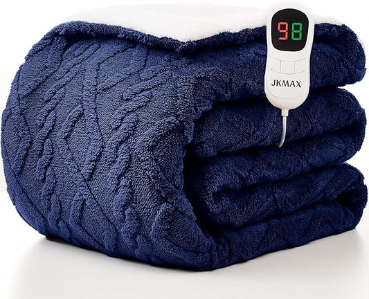 Heated Electric Blanket Twin Size-62"x84" Heating Blanket with 10 Heating Levels & 5 Time Settings Over-Heat Protection，Winter Warmer for Adults with ETL Certification（Navy Blue）