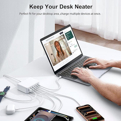 USB C Fast Charger, 150W 6 Port Desktop PD GaN Fast Charger Charging Station Block 65W USB C Laptop Power Adapter for MacBook Pro/Air iPad iPhone 17 16 15 14 13 Pro Max Galaxy S24 Note 20 Pixel