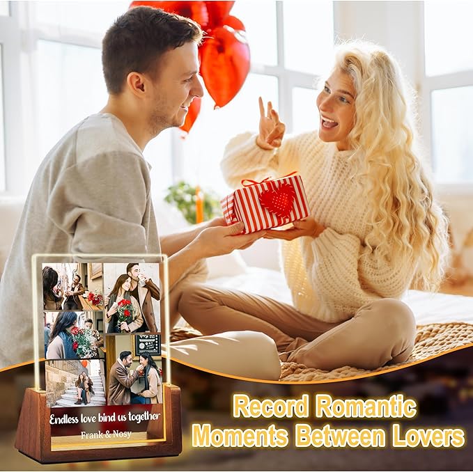 Personalized Couple Birthday Gifts For Boyfriend Girlfriend Women Men, Custom Light Up Picture Frame Acrylic Plaque With Photo Name, Anniversary Christmas Gifts For Husband Wife Him Her