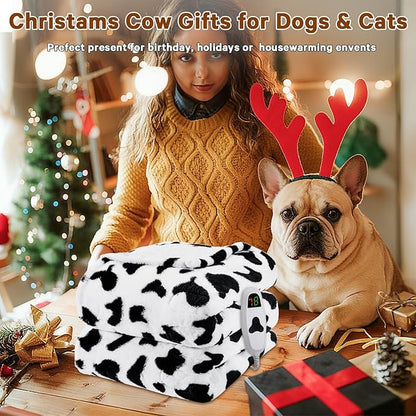 Cow Print Heated Electric Blanket Twin,62X84 Black Heating Blanket with 10 Heats Levels & 8 Hours Auto Off,Cute Cow Decor Fleece Sherpa Blankets Warmer Gifts for Women Couch Office,Washable