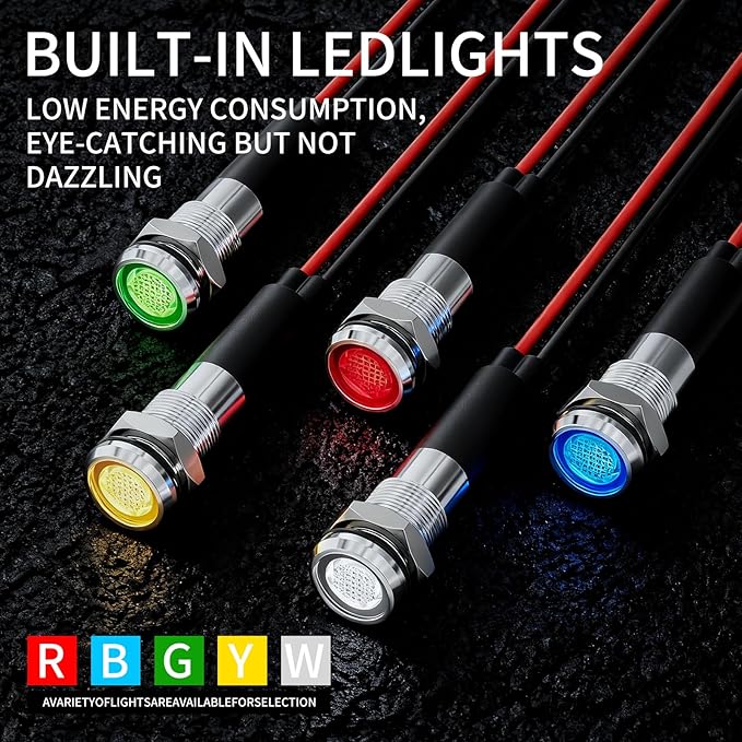 5Pcs 8MM (5/16'') Indicator Light led Indicator 12v 24v Metal Pilot Lamp Lights Aluminum Black Anodized Waterproof ip67 Red Signal Lamp Light(12V-Brass Nickel Plated-Blue 5Pcs)