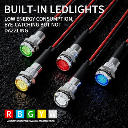 5Pcs 8MM (5/16'') Indicator Light led Indicator 110V 220V Metal Pilot Lamp Lights Aluminum Black Anodized Waterproof ip67 Red Signal Lamp Light(110V-Brass Nickel Plated-White 5Pcs)