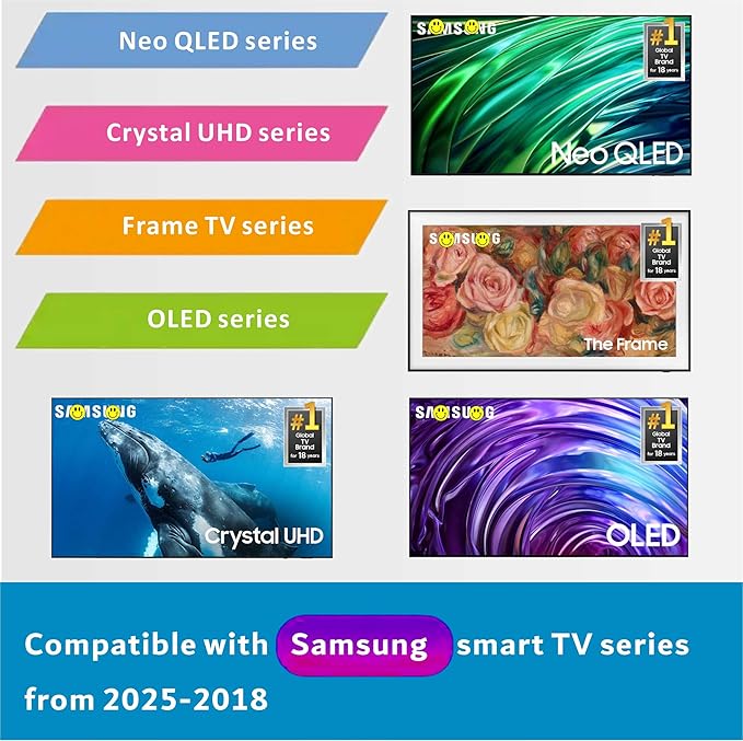 Replacement for Samsung Frame TV Remote, for All 2018-2025 Samsung Remote Control for Smart TV with Voice Control, Mic & Bluetooth, QLED, UHD & More, Not OEM/Orignial