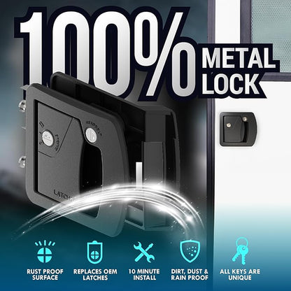 LATCH.IT RV Door Lock Replacement | Class C Camper Door Latch Fits 3.50" x 4.50" Lock Holes | 100% Metal RV Door Latch Replacement | RV Latch | Camper Door Locks with 2 High-Security Keys Included
