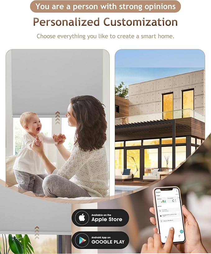 Kincmo Motorized Blinds with Remote,100% Blackout Motorized Roller Shades Work with Apple Homekit,Alexa,Google, Custom Electric Blinds with App,Voice Control (Pure Light Grey)