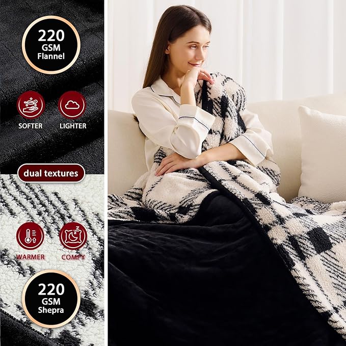 Heated Electric Blanket Full Size - 72"x84" Flannel Heating Blanket with 10 Heating Levels & 5 Time Settings Over-Heat Protection, Winter Warmer for Adults with ETL Certification（Black）