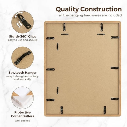 16x20 Picture Frame for Wall, Solid Oak Wood 16 by 20 Frames, 16 x 20 Poster Frame with Tempered Glass, 16x20 Frame Matted to 11x14, 16"x20" Wood Frame for Home Decor, Natural Oak Color, 3 Pack