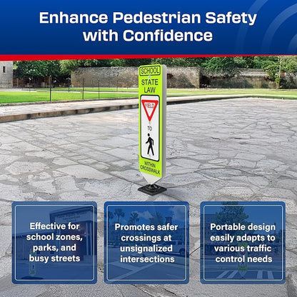 Impact Recovery - In-Street Pedestrian Crossing Signs - Street Sign - Road Sign - Pedestrian Safety Signs - School Yield with Surface Mount Base