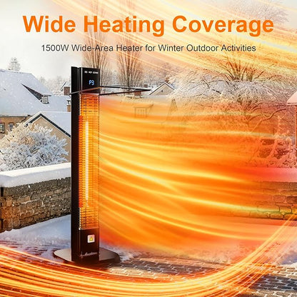 1500W Outdoor Heater,Patio Heater with Remote, 3 Heat Levels, 24H Timer, Carbon Fiber Heating Tube, Tip-Over & Overheat Protection, Electric Space Heaters for Indoor,Outdoor,Garage,Backyard
