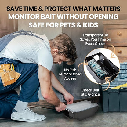 Professional Rat & Mouse Bait Station – 2 Lockable Weather-Resistant Rat Trap Boxes with Clear Lid & Dual Entry – Reusable Rodent Control (Bait Not Included)