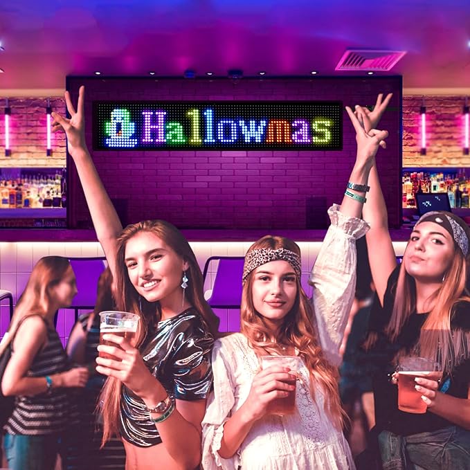 Scrolling LED Sign,LED Signs for Business,Programmable Flexible Digital Sign,Bluetooth APP,DIY Animations,Text, Graffiti (27''x5'')