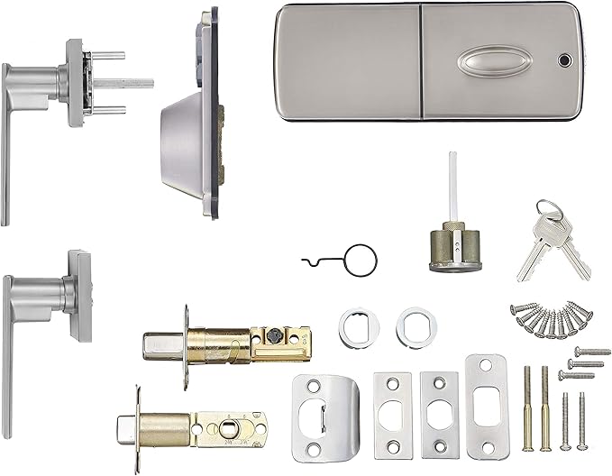Amazon Basics Traditional Electronic Keypad, Keyless Entry Door Lock Deadbolt with Handle Set, Key Pad Front Door with Knob, Traditional Door Locks for Front Door, Door Handle, Satin Nickel, 1-Pack