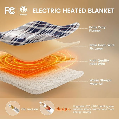 Christmas Heated Blanket Electric Throw-50''x60''Ultra Soft Cozy Plaid Flannel Fast Heating Electric Blanket with 10 Heat Levels & 10 Hours Auto Off, ETL Certified, Keep Warm in Home Office