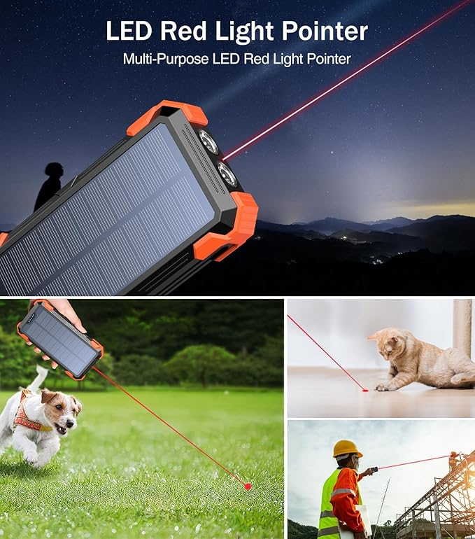 Solar Charger Power Bank, 42800mAh Wireless Portable Charger with USB-C in/Output, QC3.0 Fast Charging 15W 4 Ports Outdoor Battery Pack Built-in LED Flashlight, for iPhone, Galaxy, iPad etc
