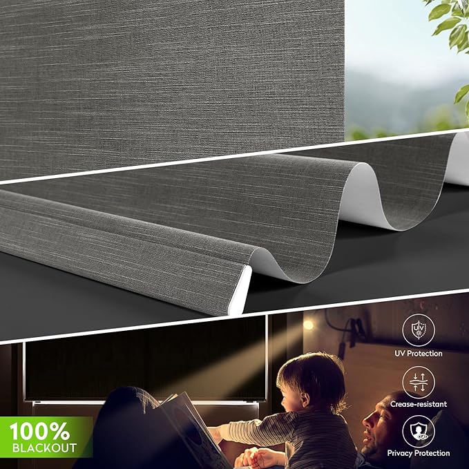 ZSTARR Motorized Blackout Roller Blinds with Remote Control,Rechargeable Smart Window Shades Compatible with Alexa Google via Hub,Fabric Wrapped Valance, Custom Size (Dark Gray)