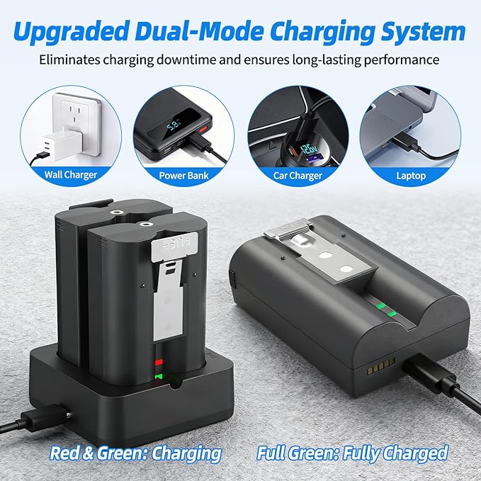 Ring Battery 4-Pack with Charger Station - 6040mAh Li-ion Replacement for Doorbell 2/3/4, Stick Up Cam, Spotlight Cam (Battery x4+Charger x1)