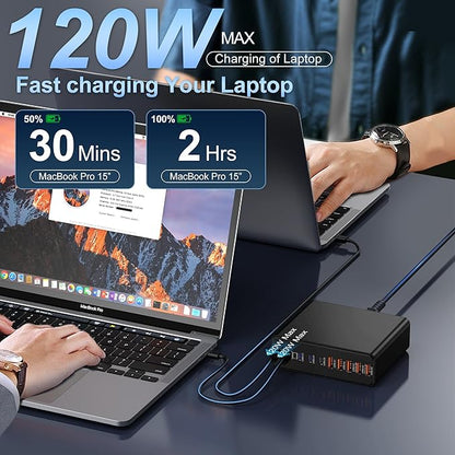 750W USB C Charger Block,10-Port Charging Station GaN Fast Charging Type C & USB A Wall Charger Adapter for MacBook Pro/Air,iPhone,iPad,Dell XPS,Samsung Galaxy (Bright Black)