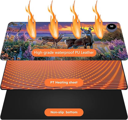 Heated Mouse Pad with 3 Levels Heated & 3 Hours Auto Shut-Off Mouse Pad for Warming Hands in Office Home, 31.5" x 13"Large Safe Desk Mat Hand Warmer，Elk Lavender