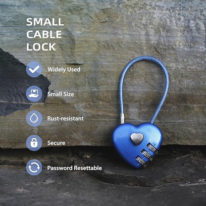 3 Digit Combination Lock, Combo Cable Lock with Code, Small Padlock Combination with Cable, for Luggage, Suitcase, Gym Locker, Backpack Bag Zipper, Cabinet, Mailbox, Outdoor Fence Gate