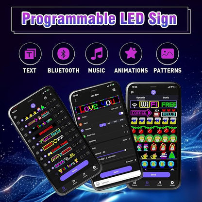 Programmable LED Sign,Scrolling Flexible Advertising Digital Signs,LED Car Sign,Control by Bluetooth APP Control,DIY Design Text, Patterns, Animations
