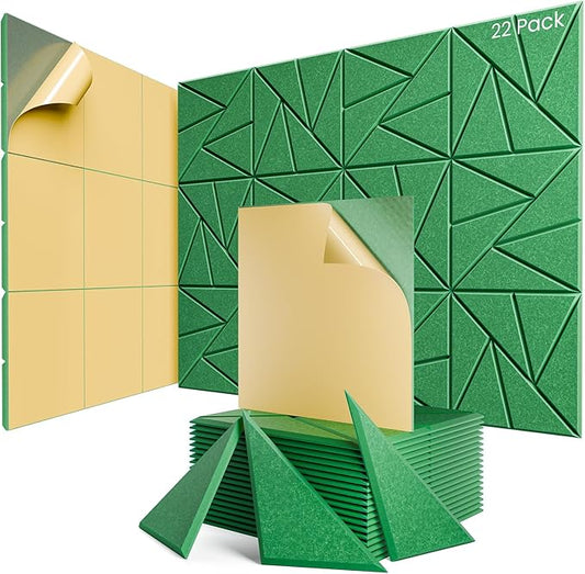 22 pack Acoustic Panels With Self-Adhesive, 12"X 12"X 0.4"Sound Proof Foam Panels, Sound Panels High Density, Soundproof Wall Panels for Home Studio Office Green