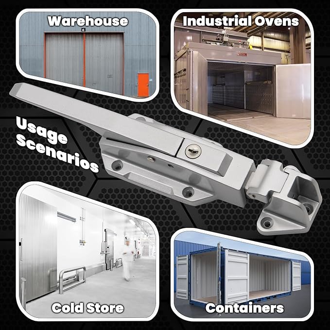 Walk in Cooler Door Handle, Walk in Cooler Door Closer Complete Latch Kit, Freezer Door Handle, Offset -1/8 in to 1/4 in(Flush) and 5.9" Solid Metal Interior Release Handle (Foggy White)