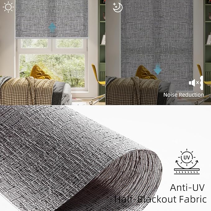 SmartWings Motorized Light Filtering Shades, Work with Matter Thread Homekit Z-Wave Alexa Google, 70% Blackout Shades Translucent, Cordless Blinds with Remote Control Rechargeable, Safari Midnight