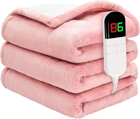 Heated Throw Blanket 50"×60" - Premium Cosy Soft Electric Blanket with 6 Heating Levels,Fast Heating Flannel Sherpa Blanket for Bed & Couch - Auto Shut Off/Machine Washable Blanket (Pink)