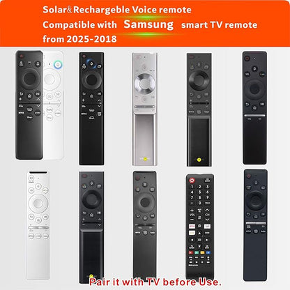 Replacement Solar TV Remote for Samsung Smart TV 2025-2018, Rechargeable, Solarcell, USB-C/Type C Fast Charging, Voice&Bluetooth. Compatbile with Samsung Remote Control for Smart TV. 2-Year Warranty.