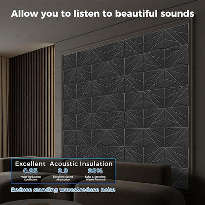 50 Pack Bulk Self-Adhesive Soundproof Wall Panels, 12 x 12 x 0.47 in Sound Proof Foam Panels for Walls, 1.2lb/ft³ High Density, Thicker 0.47in, Acoustic Panels, Duty for Large Walls Black