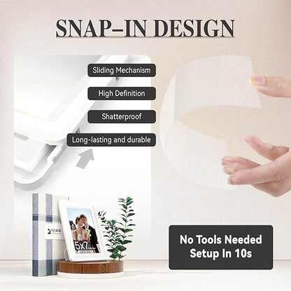 White 5x7 Picture Frame with Acrylic Front, ABS Frame for 5x7 or 4x6 Photos, Shatterproof UV-Resistant Tabletop Photo Frame, Vertical/Horizontal Display for Home Décor