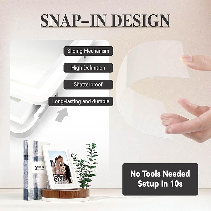 White 5x7 Picture Frame with Acrylic Front 6 Pack, ABS Frame for 5x7 or 4x10 Photos, Shatterproof UV-Resistant Tabletop Photo Frame, Vertical/Horizontal Display for Home Décor