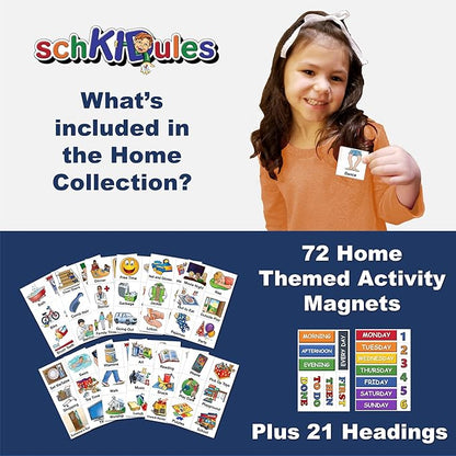 Kids Visual Schedule Magnets and Headings: SchKIDules 93Pc Home Collection for Daily Routines, Chores, Executive Functioning, Behavioral Supports, Communication-Good for Toddlers, ADHD, Autism