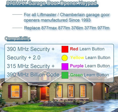 Garage Door Opener Wireless Keyless Keypad, Compatible with 877MAX, G940EV-P2, 878MAX, 377LM, 977LM, 877LM, 66LM,Replacement for LiftMaster, Chamberlain, Craftsman