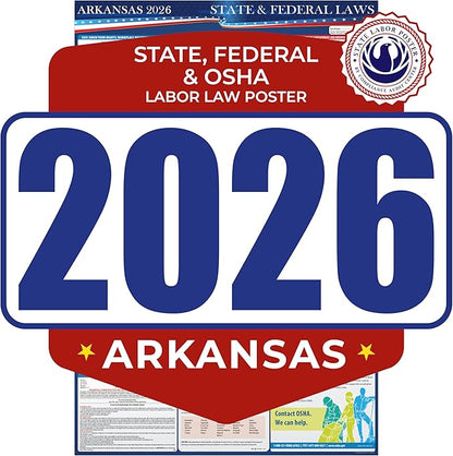 2026 Arkansas State and Federal Labor Law Poster - OSHA Workplace Compliant - Mandatory Regulations Posting for Employees - All in One Required Compliance Posting 17" x 40" - Laminated (English)