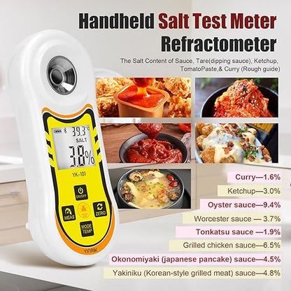 Smart Refractometer Brix Salt Meter, Brix Refractometer & Salinity Tester with ATC, Hand-Held Salinity Meter 0-24% for Food,sauces and Aquarium, Brix Sugar Refractometer 0-60% for Fruit,Drinks,Coffee