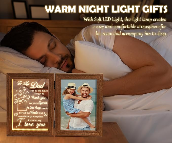 Tiblue Christmas Gifts for Dad from Daughter Son Kids Wife, Gifts for Daddy Who Wants Nothing Best Dad Gift - Night Light with Father Picture Frame for 5x7 Photos New Daddy Bonus Step Father Gift