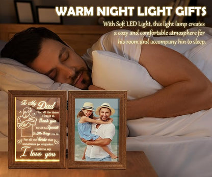 Tiblue Christmas Gifts for Dad from Daughter Son Kids Wife, Gifts for Daddy Who Wants Nothing Best Dad Gift - Night Light with Father Picture Frame for 5x7 Photos New Daddy Bonus Step Father Gift