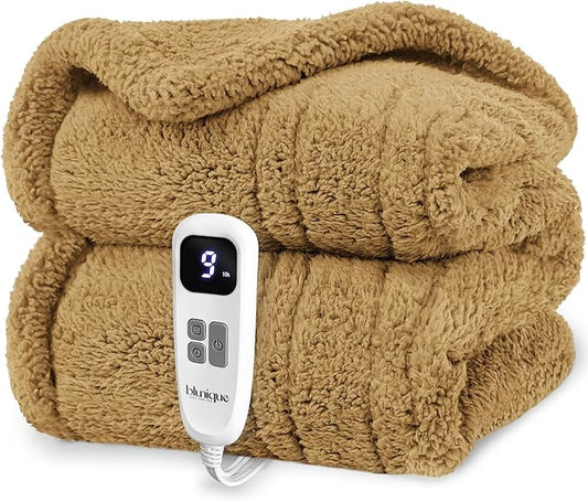 Heated Blanket Electric Blanket Full - Fast Heating Blanket Throw Double Sided Sherpa Ultra Soft Cozy with 10 Heating Levels & 2-10 Hours Auto Off, Mashine Washable, 72 x 84 Inches, Camel