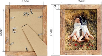 iRahmen 8x10 Picture Frame Set of 4, High Definition Real Glass Rustic Brown Frame, 8 x 10 Wood Photo Frames for Desktop Display and Wall Mounting