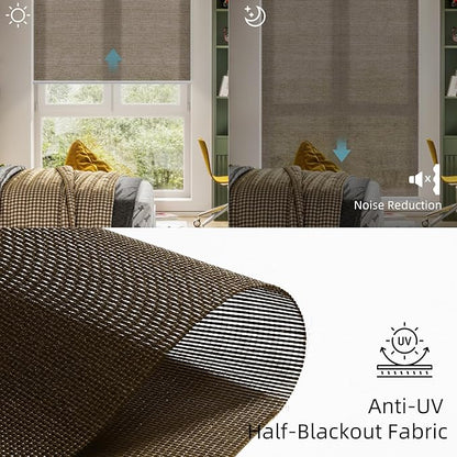 SmartWings Motorized Light Filtering Shades, Work with Matter Apple Homekit Z-Wave Alexa Google, 50% Blackout Transparent Smart Window Roller Shades with Remote Control Custom up 110"W X 138"H, Cocoa